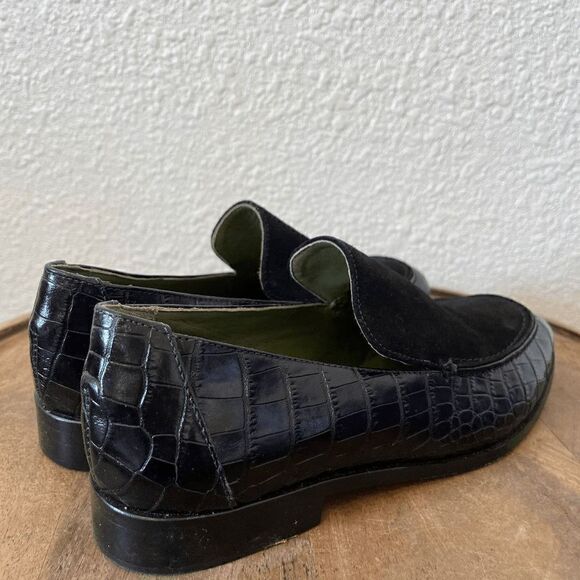 Lou Black Crocodile Embossed Leather Calf Suede Frankie Loafers Women's Size 8 - Picture 7 of 10